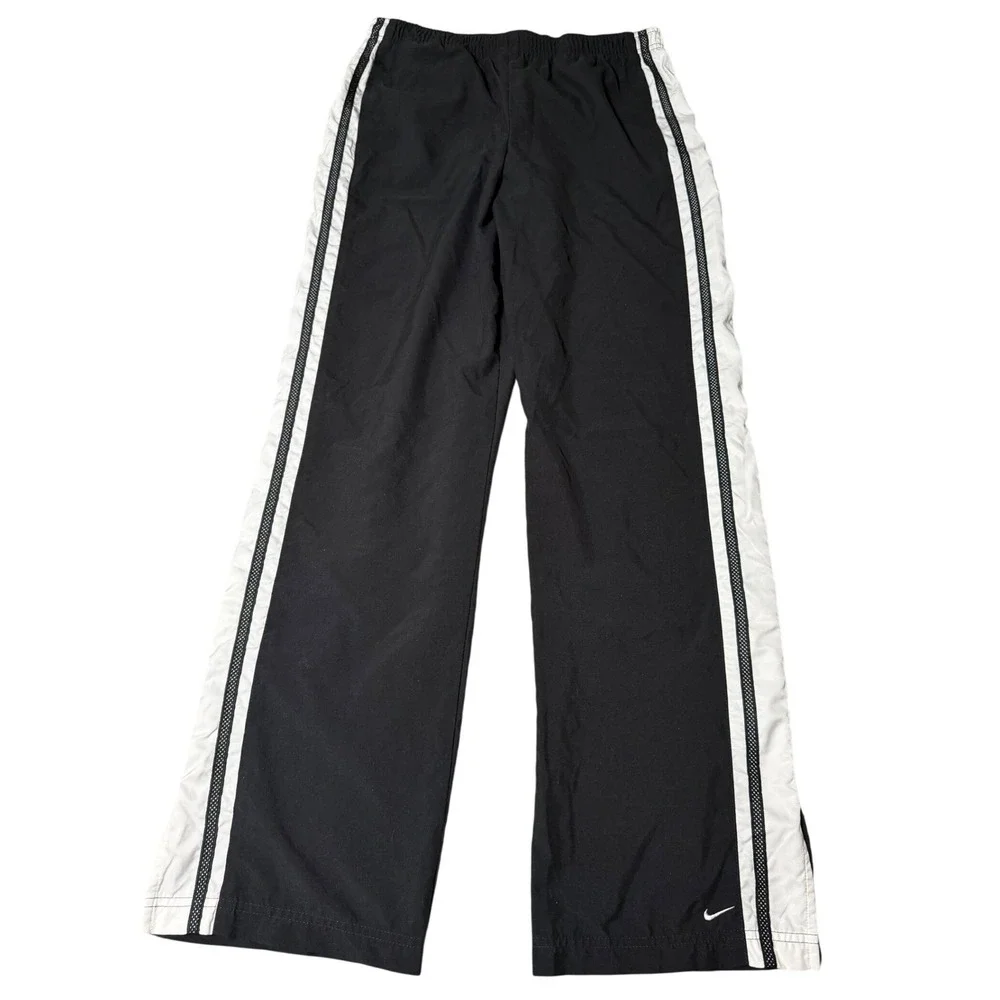 Nike Vintage Track Pants Black White Side Stripe Mesh Wide Leg Mens Medium